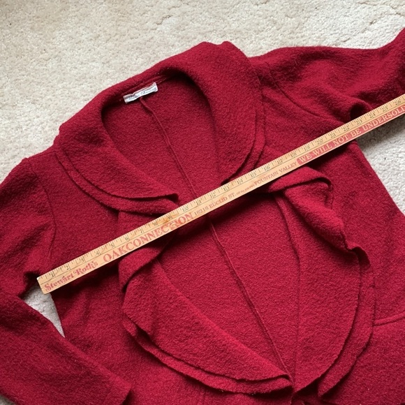 Red Wool Ruffle Open Front Unlined Coat, Size Large - Picture 4 of 6